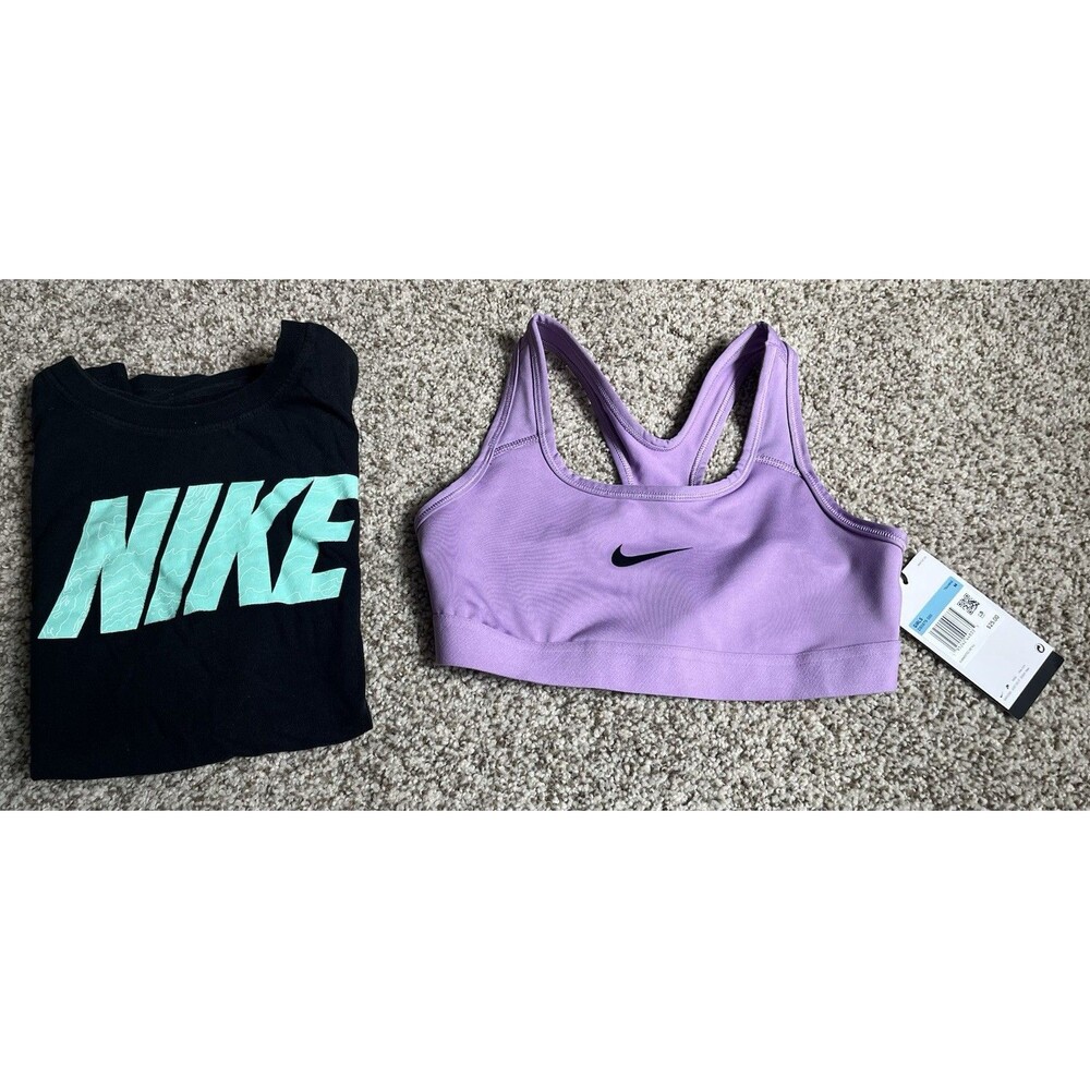 Youth Girl's Nike Short Sleeve Shirt And Sports Bra (NWT), Size Medium